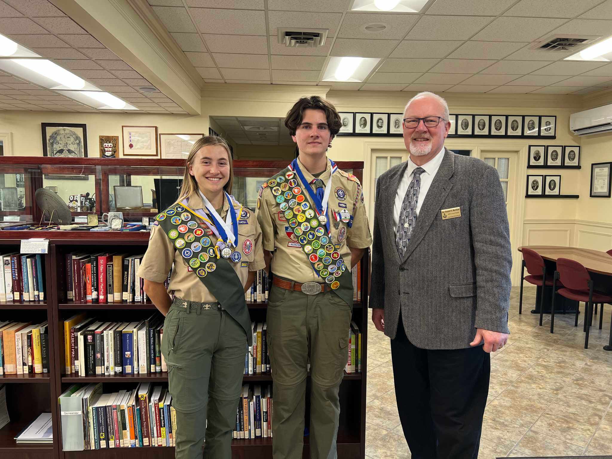 Grand master with girl scout and boy scout